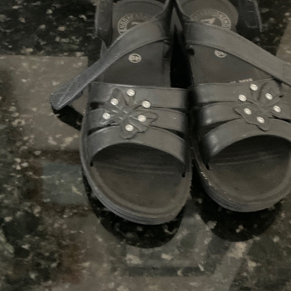 Black Sandals with Rhinestone Accents - Picture 4 of 4